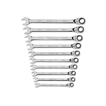 Snap-on 10件式 Flank Drive® Plus 可逆梅開棘輪扳手套組  (10–19 mm)