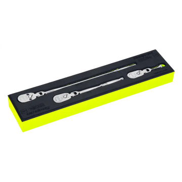 Snap-on 3件式 兩分 1/4" Dual 80® Technology 專利80齒 PRO-FI™ 棘輪扳手 活動頭 工具組 (螢光黃)