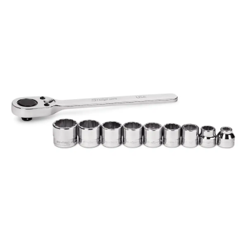 Snap-on 10件式 3/8" 12角 Flank Drive® 薄型棘輪扳手/套筒組 (8-18 mm)