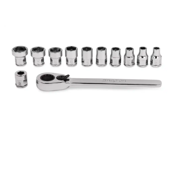 Snap-on 12件式 1/4" 6角 Flank Drive® 薄型棘輪扳手/套筒組 (5-13 mm)