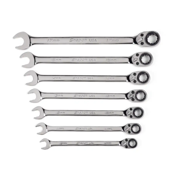 Snap-on 7件式 12角  Flank Drive® Plus 可逆梅開棘輪扳手套組 (10–15 mm 和 17 mm)