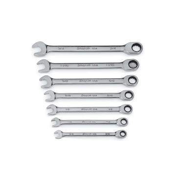 Snap-on 7件式 SAE  Flank Drive® Plus 梅開棘輪扳手套組 (3/8-3/4")
