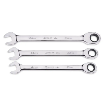 Snap-on 3件式  Flank Drive® 梅開棘輪扳手套組 (21–24 mm)