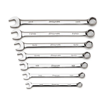Snap-on 7件式 12角 SAE Flank Drive® 組合扳手套組（3/8–3/4"）