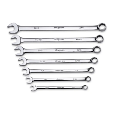 Snap-on 7件式 12角 SAE Flank Drive® 加長組合扳手套組 (3/8–3/4")