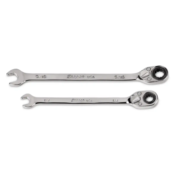 Snap-on 2件式 12角 英制 Flank Drive® Plus  可逆梅開棘輪扳手套組 (1/4、5/16")