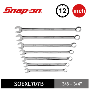 Snap-on 7件式 12角 英制 Flank Drive® Plus 加長梅開扳手組 (3/8–3/4")
