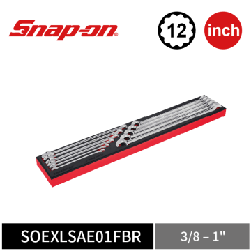 Snap-on 11件式 12角 英制 Flank Drive® Plus 加長梅開扳手組 附 PRO-FI™ 收納泡棉 (3/8–1") (紅)