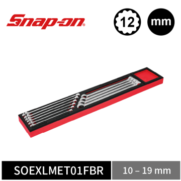 Snap-on 10件式 12角 公制 Flank Drive® Plus 加長梅開扳手組 附 PRO-FI™ 收納泡棉 (10–19 mm) (紅)