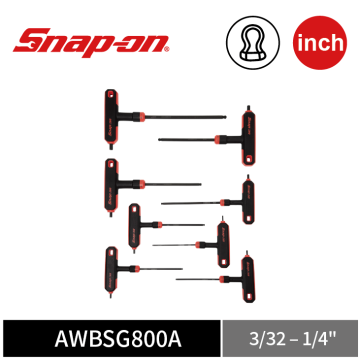 Snap-on 8件式 英制 T型/L型 球頭六角扳手組 (3/32–1/4")