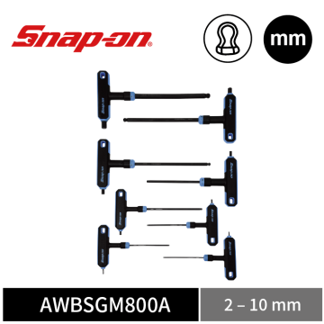 Snap-on 8件式 公制 T型/L型 球頭六角扳手組 (2–10 mm)