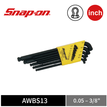 Snap-on 13件式 英制 L型 極短 球頭六角扳手組 (0.05–3/8")