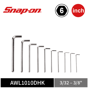 Snap-on 10件式 英制 加長 L型 六角扳手組 (3/32–3/8")