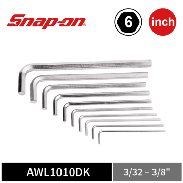 Snap-on 10件式 英制 加長 L型 六角扳手組 (3/32–3/8")