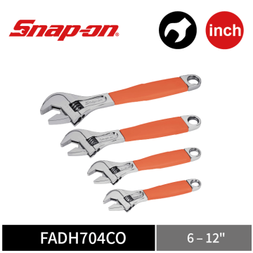 Snap-on 4件式 英制 Flank Drive® Plus 活動扳手組 (6–12") (橘)