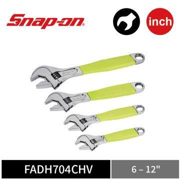 Snap-on 4件式 英制 Flank Drive® Plus 活動扳手組 (6–12") (螢光黃)