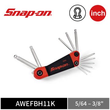 Snap-on 11件式 英制 折疊式球頭六角扳手組 (5/64"–3/8")