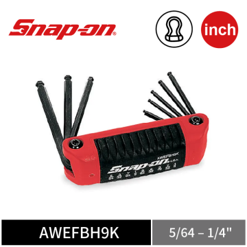 Snap-on 9件式 英制 折疊式球頭六角扳手組 (5/64–1/4")