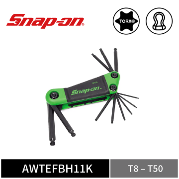 Snap-on 11件式 TORX® 折疊式星字球頭六角扳手組 (T8–T50)