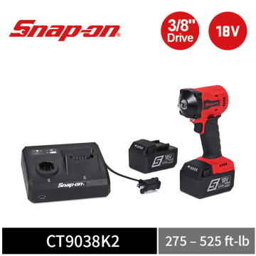 Snap-on 18V 3/8" Drive  短柄無線衝擊扳手工具套組｜雙電池+充電座 (紅)