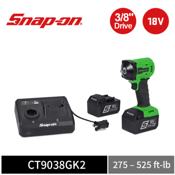 Snap-on 18V 3/8" Drive 短柄無線衝擊扳手工具套組｜雙電池+充電座 (綠)