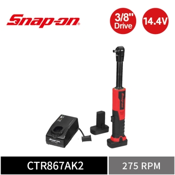 Snap-on 14.4V 3/8" Drive 6" 長頸電動棘輪扳手套組｜雙電池+充電座 (紅)