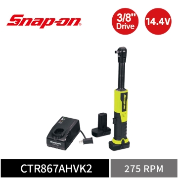Snap-on 14.4V 3/8" Drive 6" 長頸電動棘輪扳手套組｜雙電池+充電座 (螢光黃)