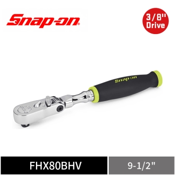 Snap-on 3/8" Drive Dual 80® Technology 軟握把標準柄 可鎖定式活動頭 可逆棘輪扳手 (螢光黃)