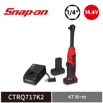 Snap-on 14.4V 1/4" 六角頭 47Nm 長頸電動棘輪扳手套組｜雙電池+充電座 (紅)