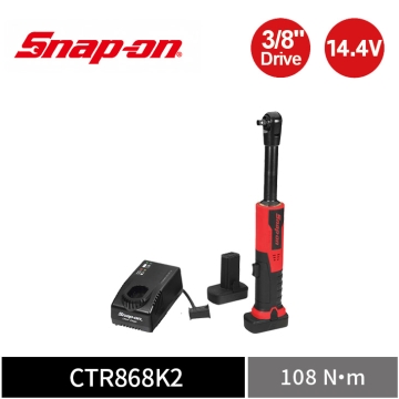 Snap-on 14.4V 3/8" 三分 108Nm 高扭力長頸無刷電動棘輪扳手｜雙電池+充電座 (紅)