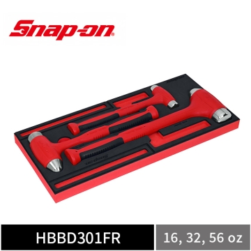 Snap-on 3件式 軟握柄定擊圓頭鎚 (無反彈鎚) 附 PRO-FI™ 收納泡棉 (16, 32, 56 oz) (紅)