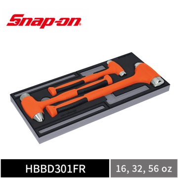 Snap-on 3件式 軟握柄定擊圓頭鎚 (無反彈鎚) 附灰色 PRO-FI™ 收納泡棉 (16, 32, 56 oz) (橘)