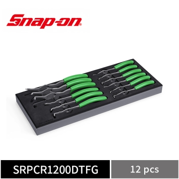 Snap-on 12件式 扣環鉗組 (卡簧鉗) 附灰色 PRO-FI™ 收納泡棉 (綠)