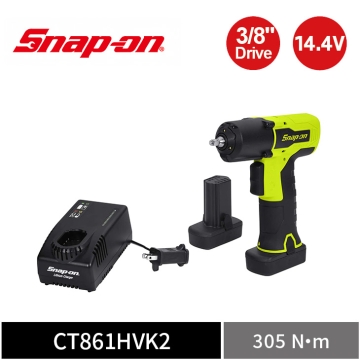 Snap-on 14.4V 3/8" 三分 305Nm 無刷衝擊扳手套組｜雙電池+充電座 (螢光黃)