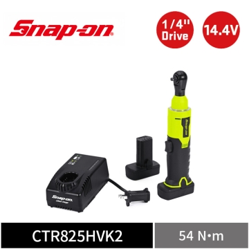 Snap-on 14.4V 1/4" 二分 54Nm 短頸無刷電動棘輪扳手｜雙電池+充電座 (螢光黃)