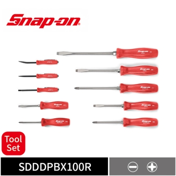 Snap-on 10件式 螺絲起子與口袋型磁吸撬棒工具組 (紅)