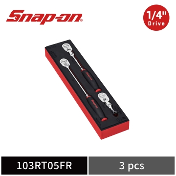 Snap-on 3件式 1/4" Drive Dual 80® 2分 軟握把 可逆棘輪扳手組 附 PRO-FI™ 收納泡棉 (紅)