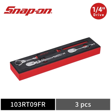 Snap-on 3件式 1/4" Dual 80® 6角2分 起子頭棘輪扳手組 附 PRO-FI™ 收納泡棉 (紅)