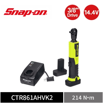 Snap-on 14.4V 3/8" Drive 三分 電動棘輪扳手 214Nm｜雙電池+充電座 (螢光黃)