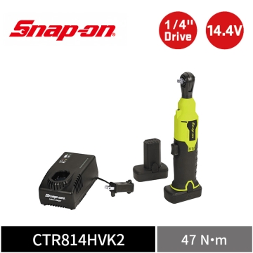 Snap-on 14.4V 1/4" Drive 二分 無刷棘輪扳手 47Nm｜雙電池+充電座 (螢光黃)