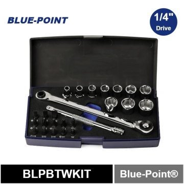 Snap-on 25 件 1/4" 驅動套筒/起子頭棘輪套件 (Blue-Point®)