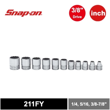 Snap-on 11件式 3/8" 12角 SAE Flank Drive® 短套筒組 (1/4, 5/16, 3/8-7/8")