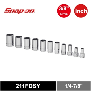 Snap-on 11件式 3/8" 12角 SAE Flank Drive® 中長套筒組 (1/4-7/8")