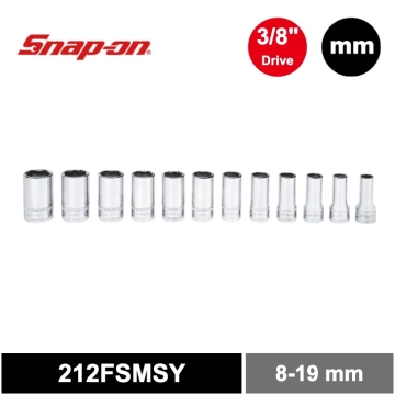Snap-on 12件式 3/8" 6角 Flank Drive® 中長套筒組 (8-19 mm)