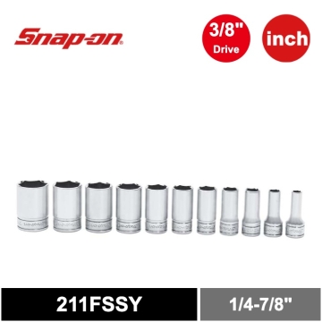 Snap-on 11件式 3/8" 6角 SAE Flank Drive® 中長套筒組 (1/4-7/8")