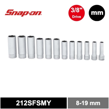 Snap-on 12件式 3/8" 6角 Flank Drive® 長筒組 (8-19 mm)