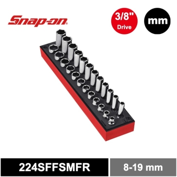 Snap on 24件組 3/8" 驅動6點 公制側向驅動®淺/深組合套筒套件，附 PRO-FI™ 組織 (8–19 mm紅色)
