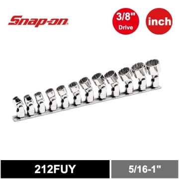 Snap-on 12件式 3/8" 12角 SAE Flank Drive® 萬向短套筒組 (5/16-1")