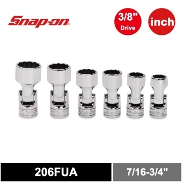 Snap-on 6件式 3/8" 12角 SAE Flank Drive® 萬向短套筒組 (7/16-3/4")