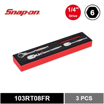 Snap-on 3 件 1/4" 驅動雙 80® 技術起子頭棘輪套件，附 PRO-FI™ 組織（紅色）